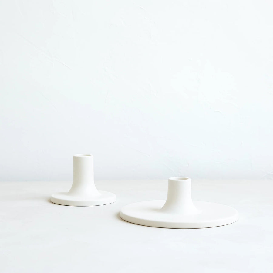 White Ceramic Taper Holder, Wide