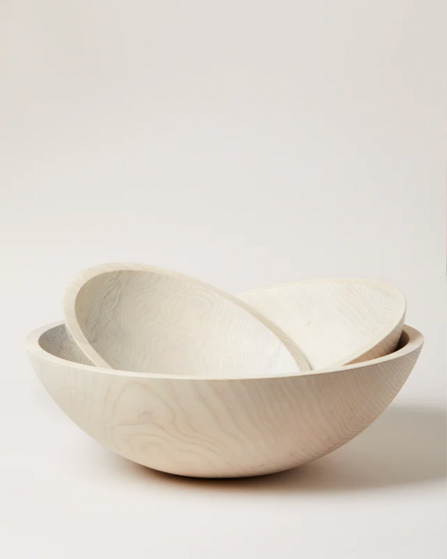 White Hand Carved Wooden Bowls